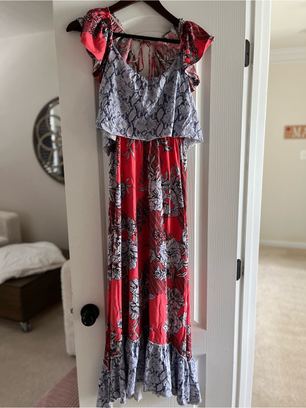 Anthropologie Coral and Lavender Floral Maxi with Snake-Print Overlay - Picture 8 of 8